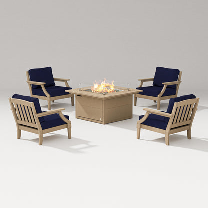 PW Designer Series Estate 5-Piece Lounge Fire Table Set in Vintage Sahara / Navy
