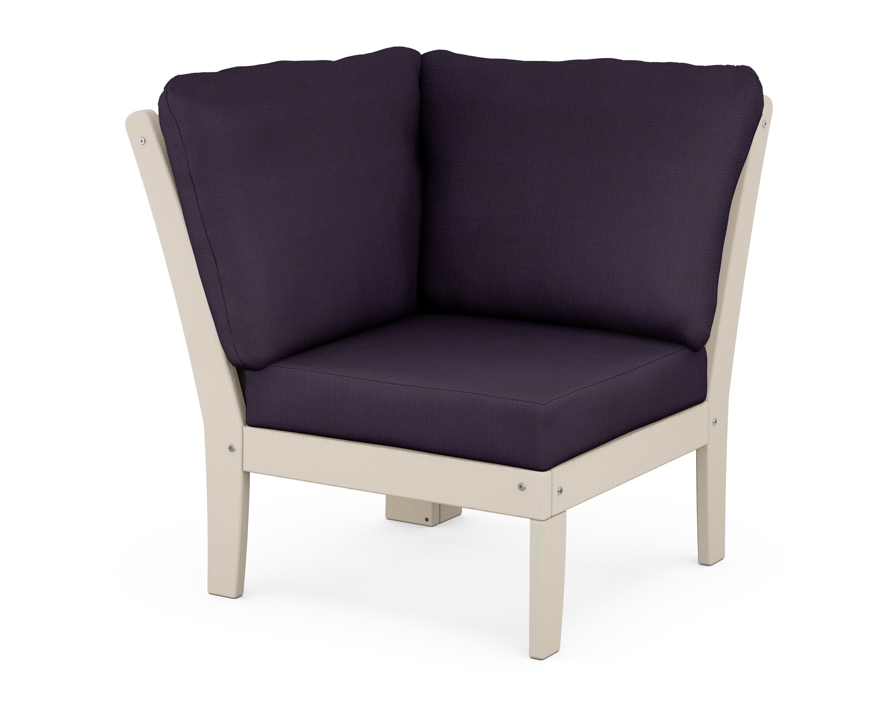 POLYWOOD® Braxton Modular Corner Chair in Sand / Navy Linen