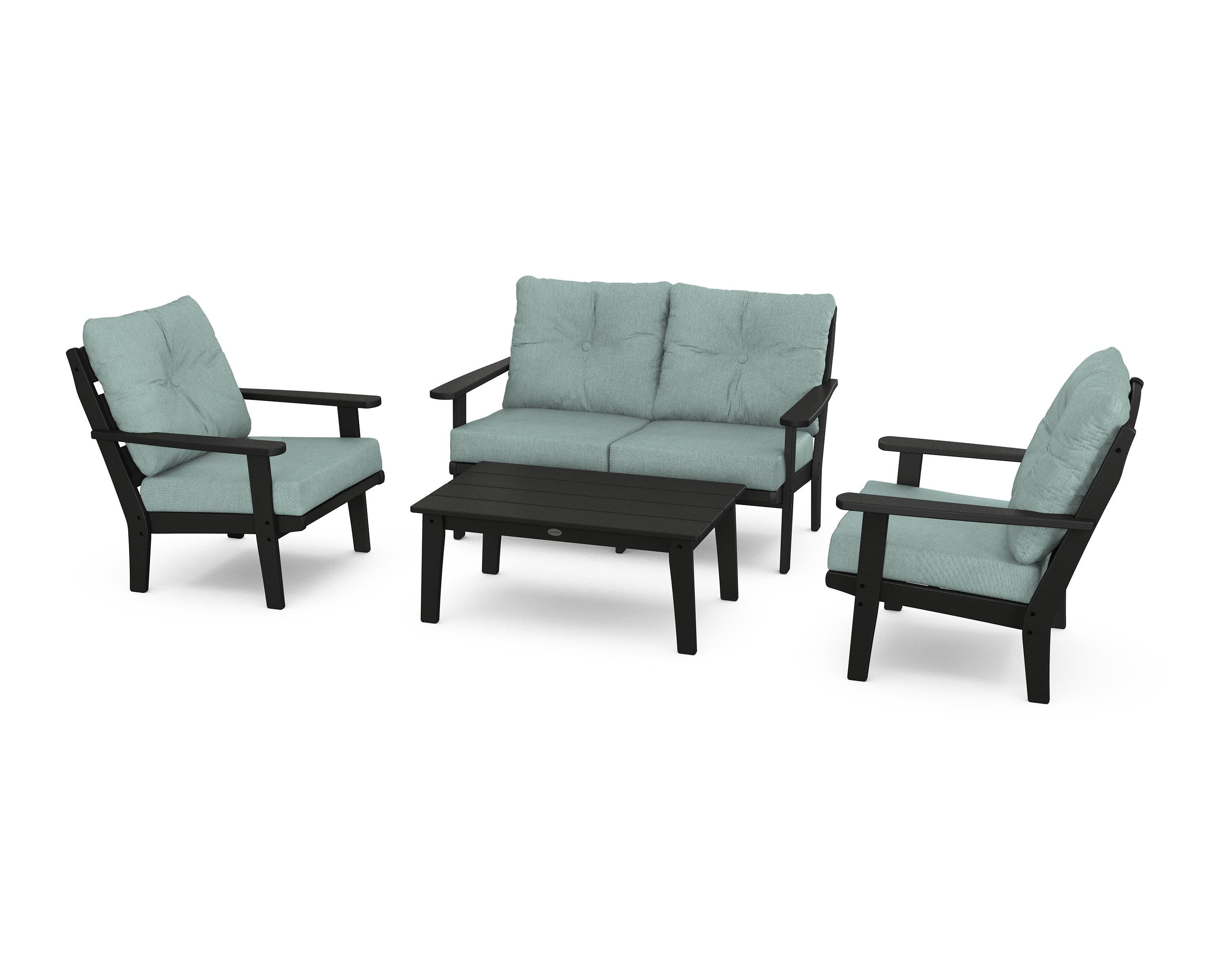 POLYWOOD® Lakeside 4-Piece Deep Seating Set in Black / Glacier Spa