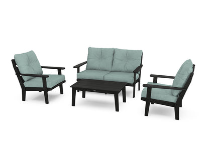 POLYWOOD® Lakeside 4-Piece Deep Seating Set in Black / Glacier Spa