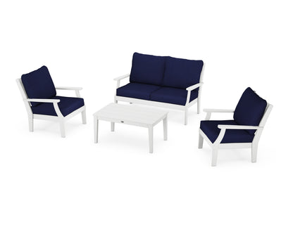POLYWOOD® Braxton 4-Piece Deep Seating Chair Set in White / Navy