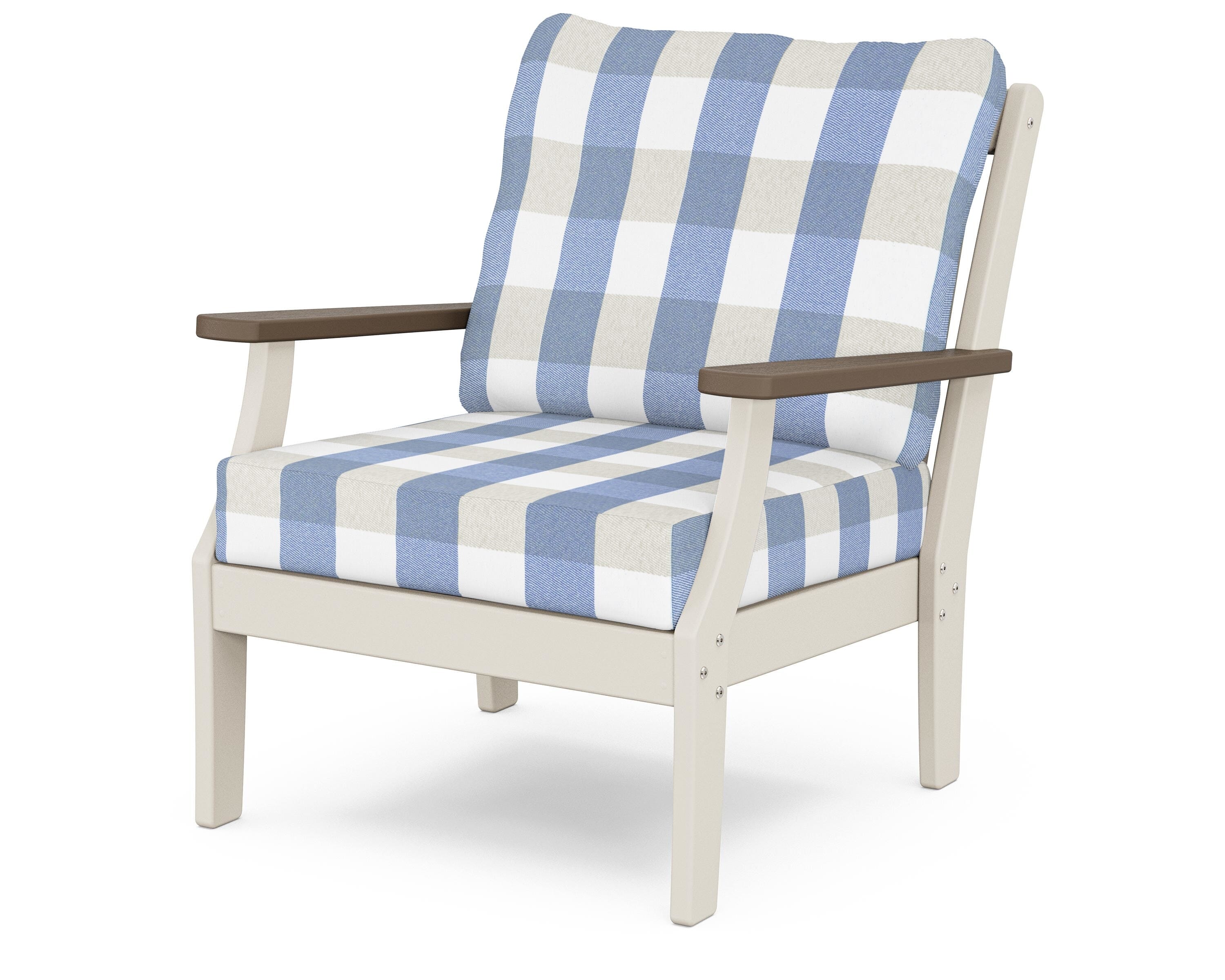 POLYWOOD® Braxton Deep Seating Chair in Sand / Kona / Buffalo Plaid Sky Blue