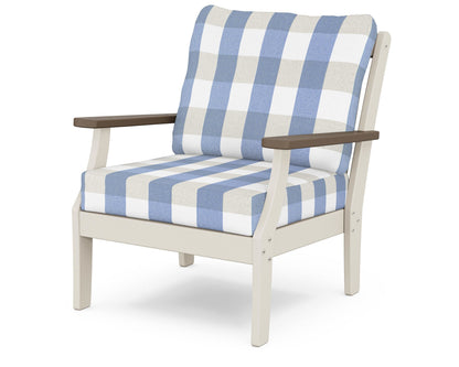 POLYWOOD® Braxton Deep Seating Chair in Sand / Kona / Buffalo Plaid Sky Blue