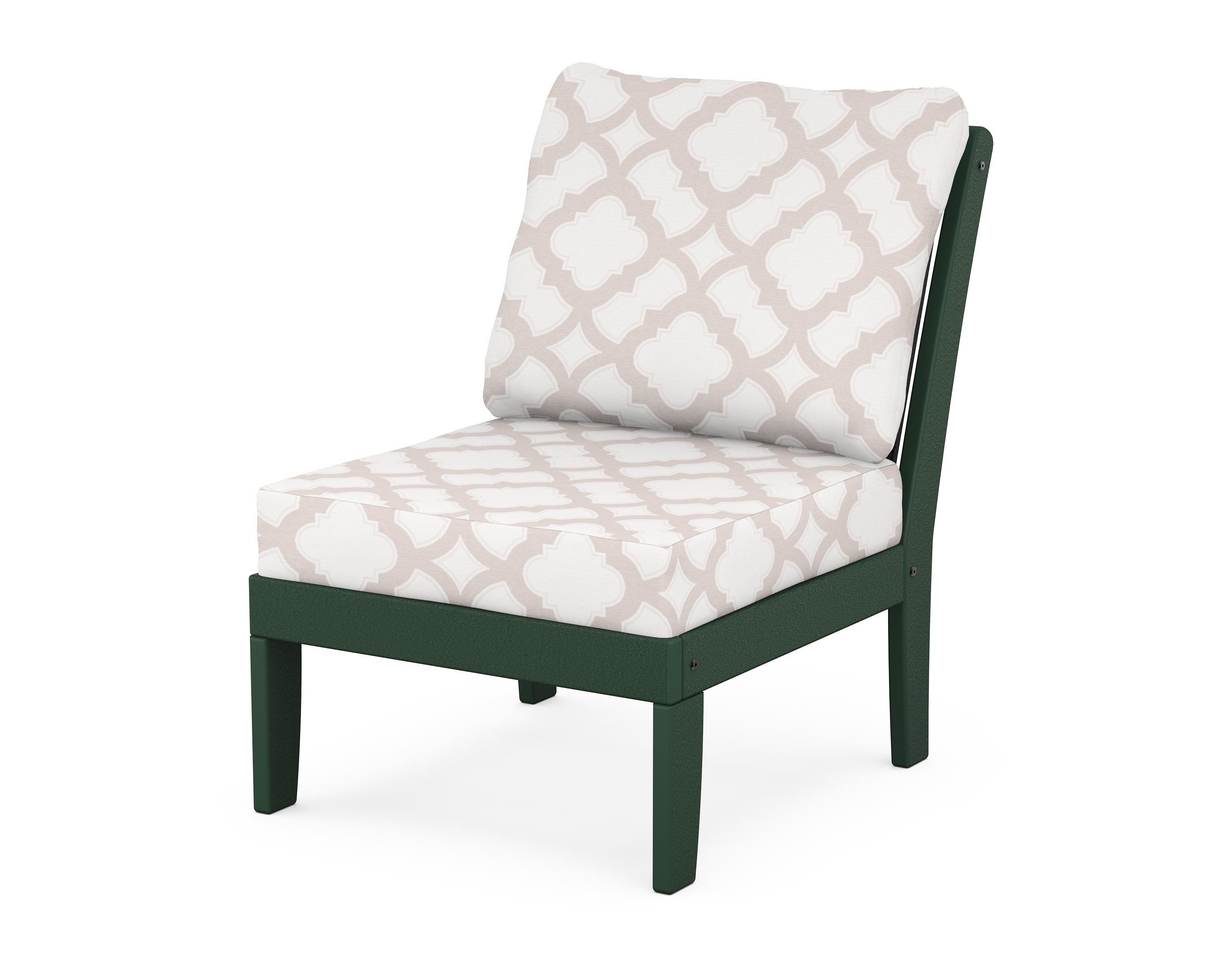 POLYWOOD® Braxton Modular Armless Chair in Green / Trellis Dune Burlap