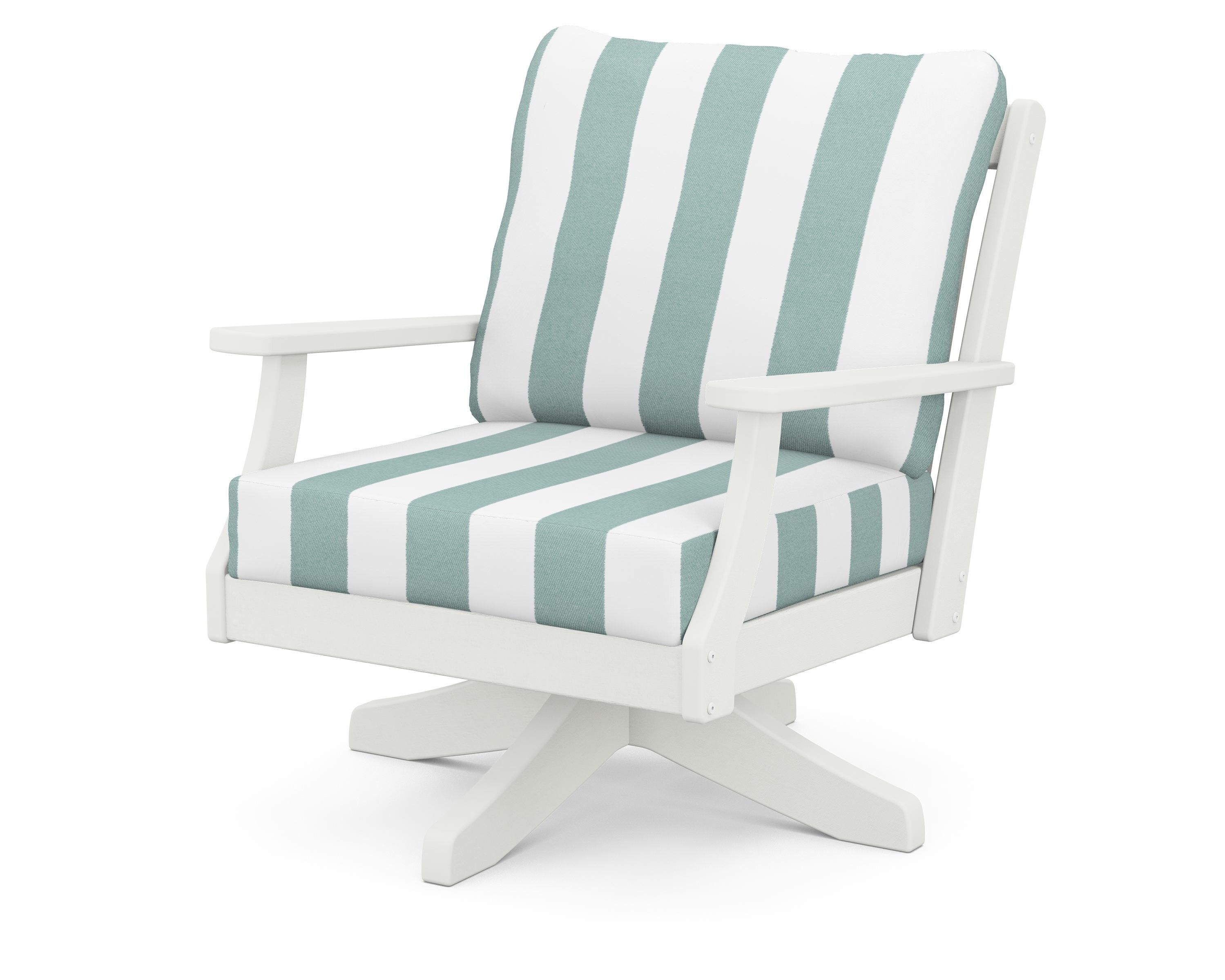 POLYWOOD® Braxton Deep Seating Swivel Chair in Vintage White / Cabana Stripe Glacier Spa