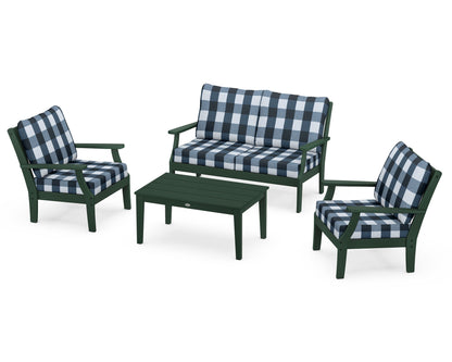POLYWOOD® Braxton 4-Piece Deep Seating Chair Set in Green / Buffalo Plaid Marine Indigo