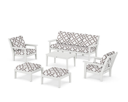 POLYWOOD® Chippendale 6-Piece Lounge Sofa Set in White / Trellis Grey Mist