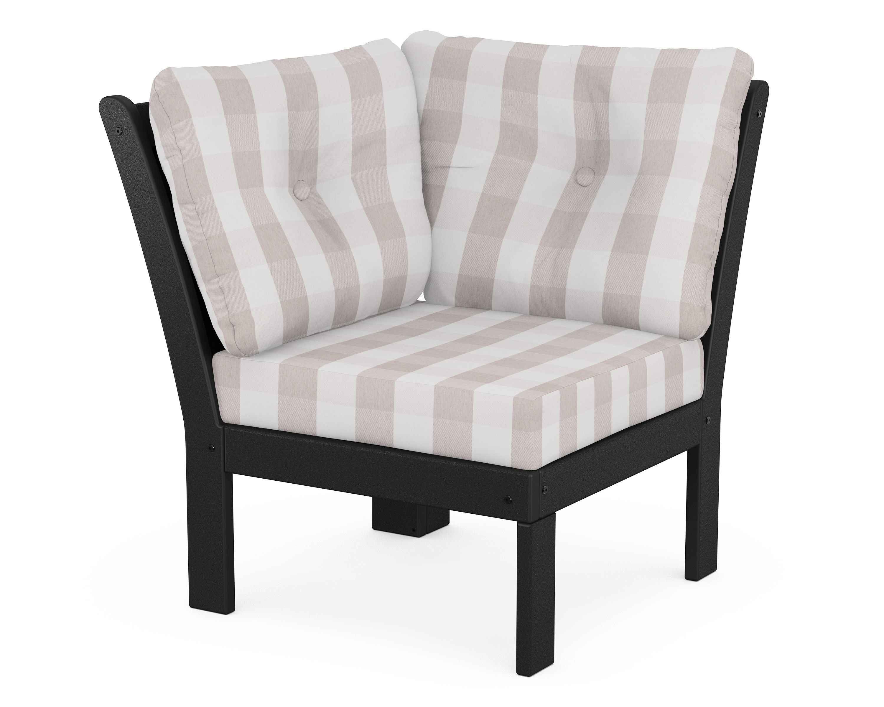 POLYWOOD® Vineyard Modular Corner Chair in Black / Buffalo Plaid Dune Burlap