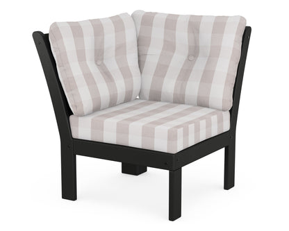 POLYWOOD® Vineyard Modular Corner Chair in Black / Buffalo Plaid Dune Burlap