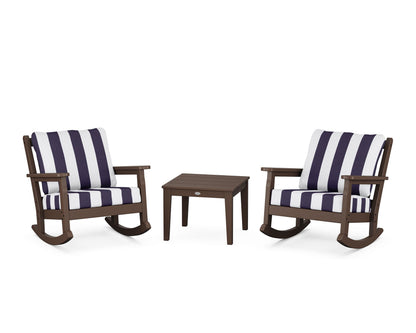 POLYWOOD® Chippendale 3-Piece Deep Seating Rocker Set in Mahogany / Cabana Stripe Navy
