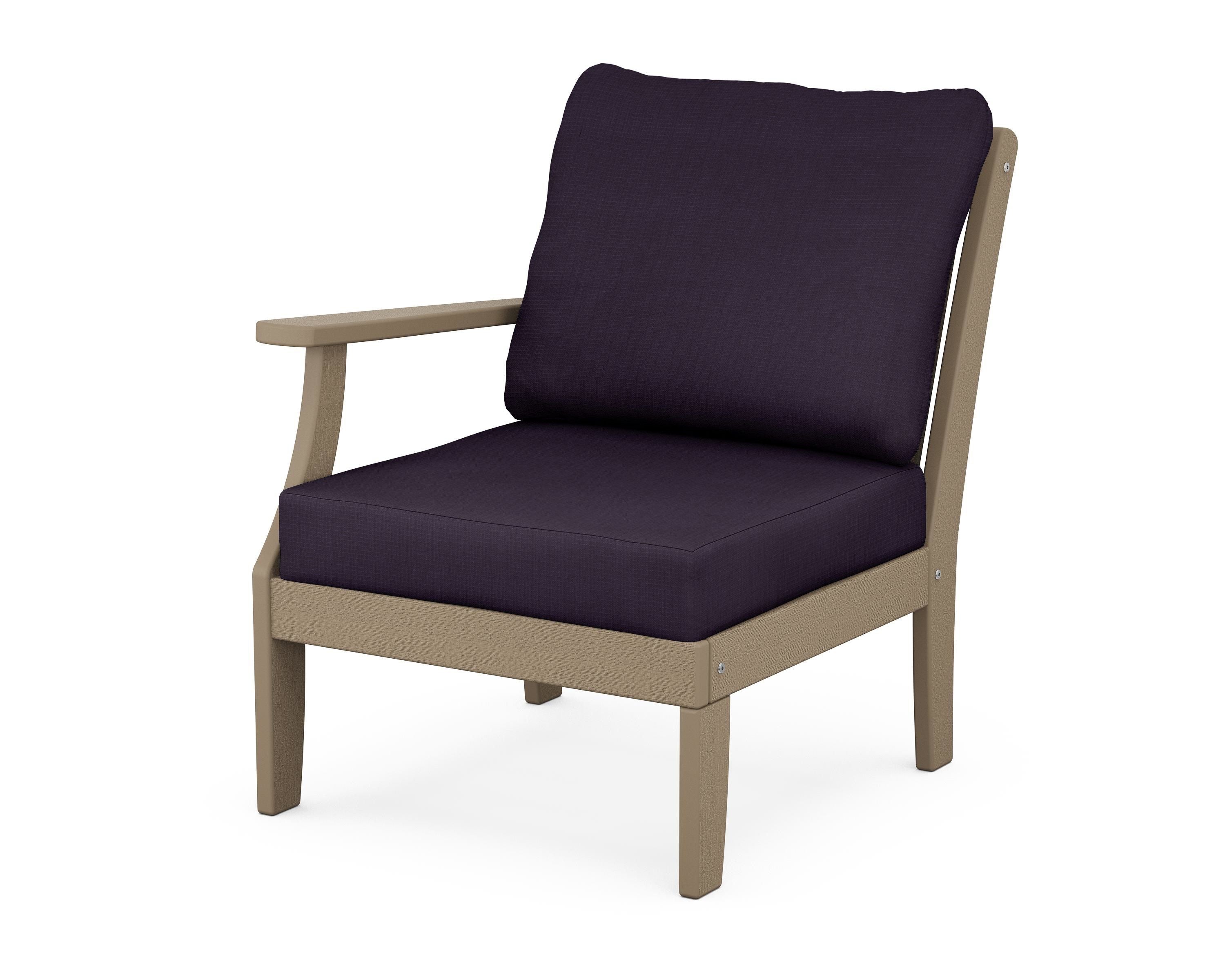 POLYWOOD® Braxton Modular Left Arm Chair in Vintage Sahara / Navy Linen