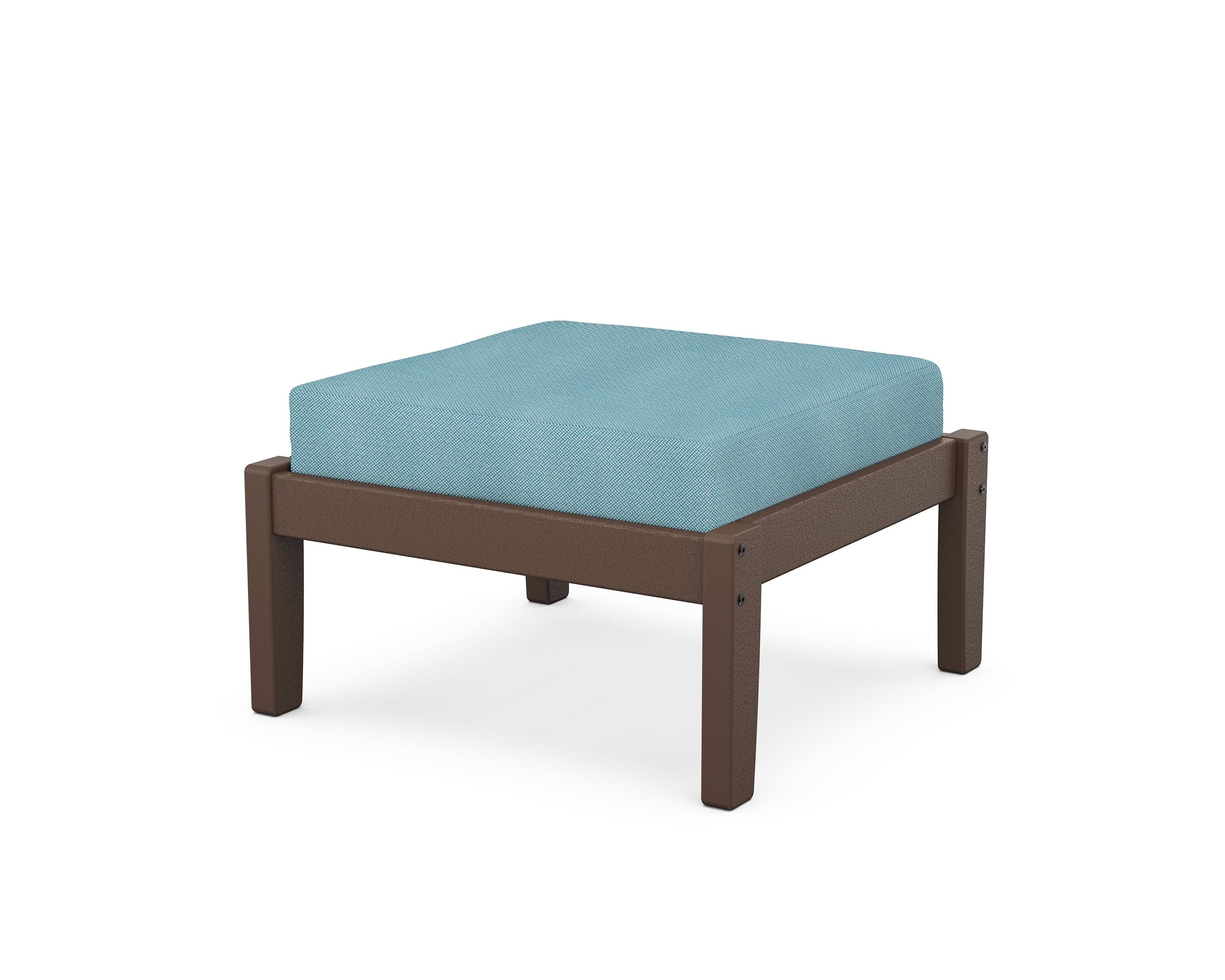 Unbranded Deep Seating Ottoman in Mahogany / Lattice Sky Blue