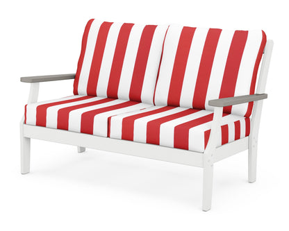 POLYWOOD® Braxton Deep Seating Loveseat in White / Driftwood / Cabana Stripe Crimson