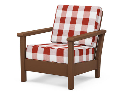 POLYWOOD® Harbour Deep Seating Chair in Teak / Buffalo Plaid Crimson