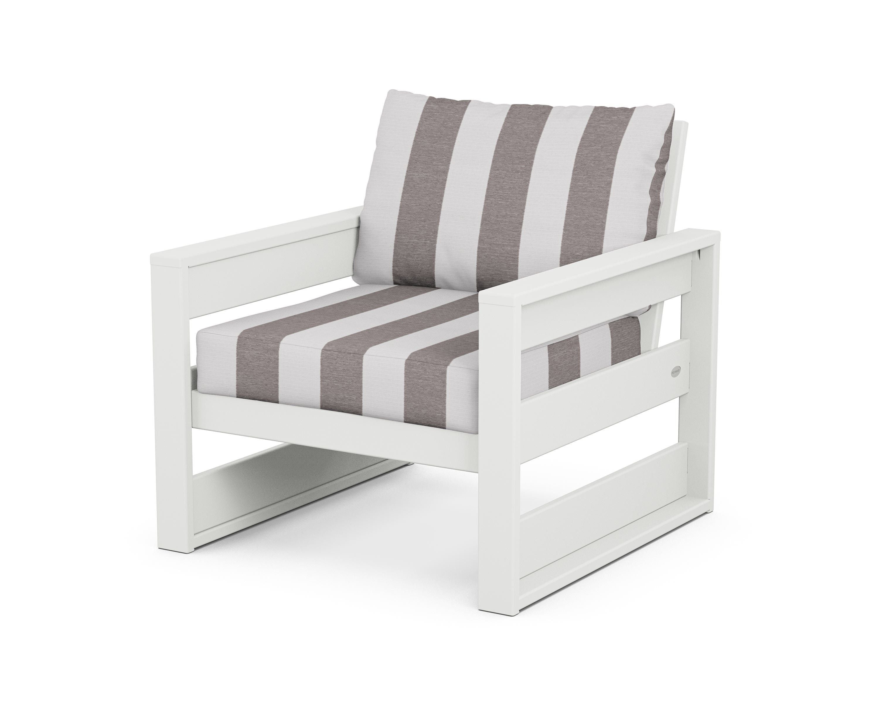 POLYWOOD® Westport Club Chair in White / Cabana Stripe Grey Mist