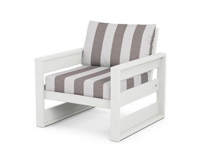 POLYWOOD® Westport Club Chair in White / Cabana Stripe Grey Mist