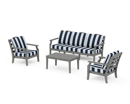Draper James™ by  POLYWOOD® Savannah 4-Piece Deep Seating Set with Sofa in Slate Grey / Cabana Stripe Marine Indigo