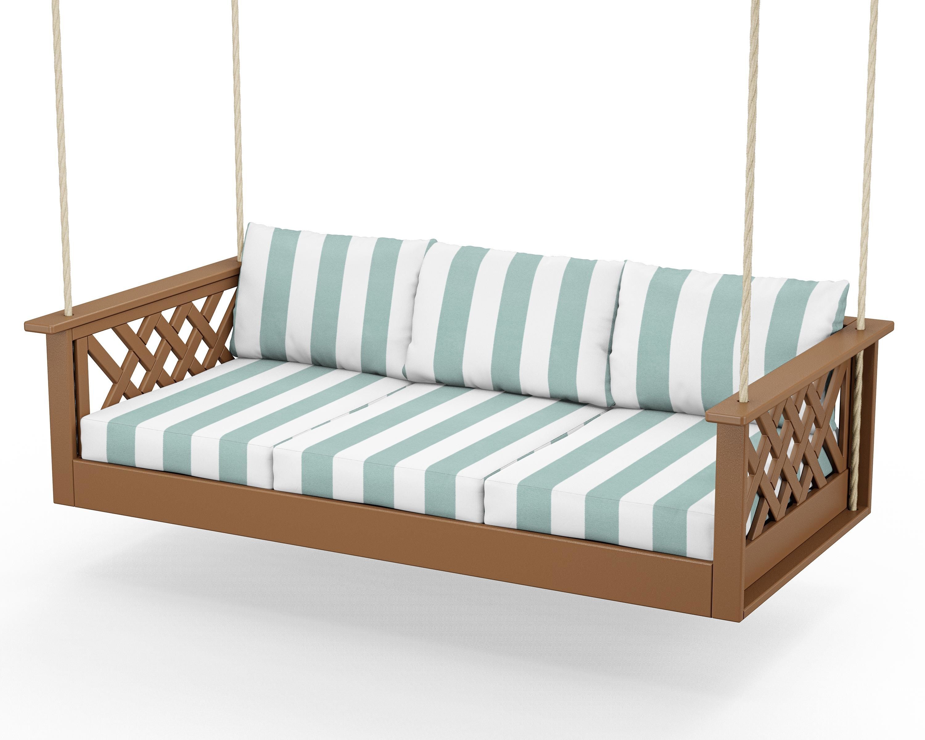 Country Living Wovendale Daybed Swing in Teak / Cabana Stripe Glacier Spa