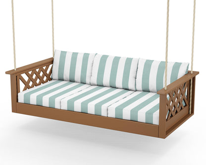 Country Living Wovendale Daybed Swing in Teak / Cabana Stripe Glacier Spa