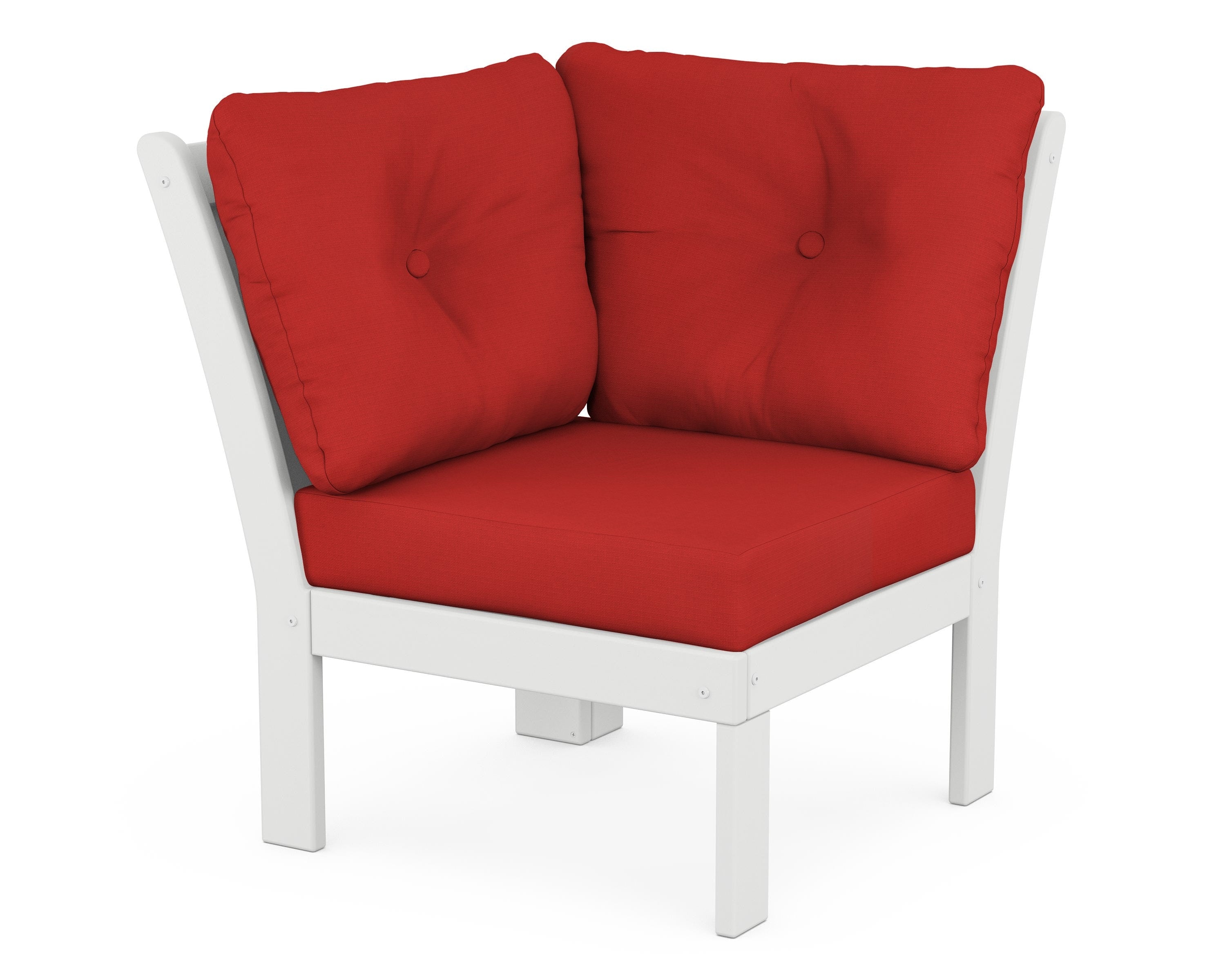 POLYWOOD® Vineyard Modular Corner Chair in White / Crimson Linen