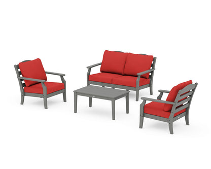 Draper James™ by  POLYWOOD® Savannah 4-Piece Deep Seating Set with Loveseat in Slate Grey / Crimson Linen