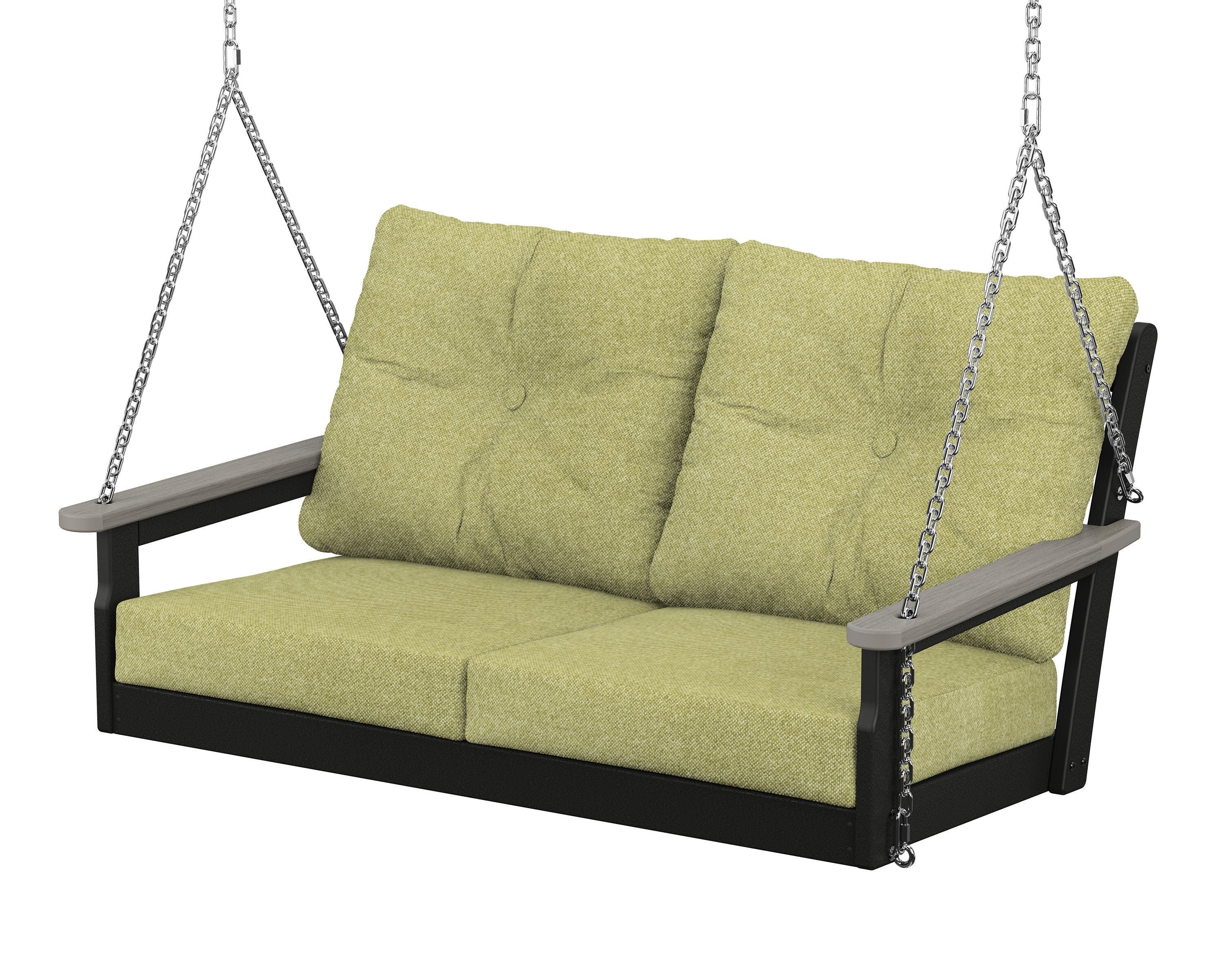 POLYWOOD® Vineyard Deep Seating Swing in Black / Driftwood / Chartreuse Boucle