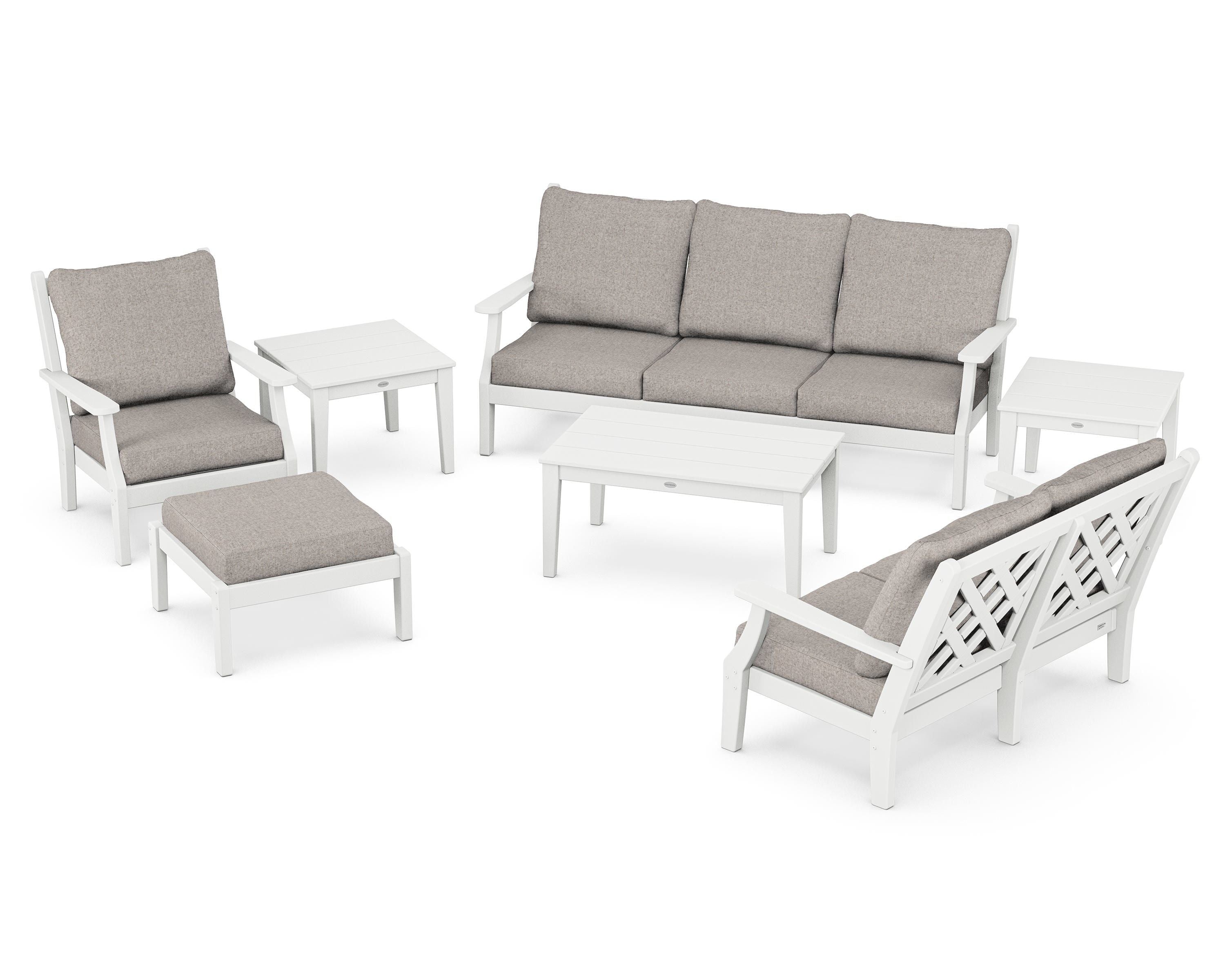 Country Living Wovendale 7-Piece Deep Seating Set in White / Weathered Tweed