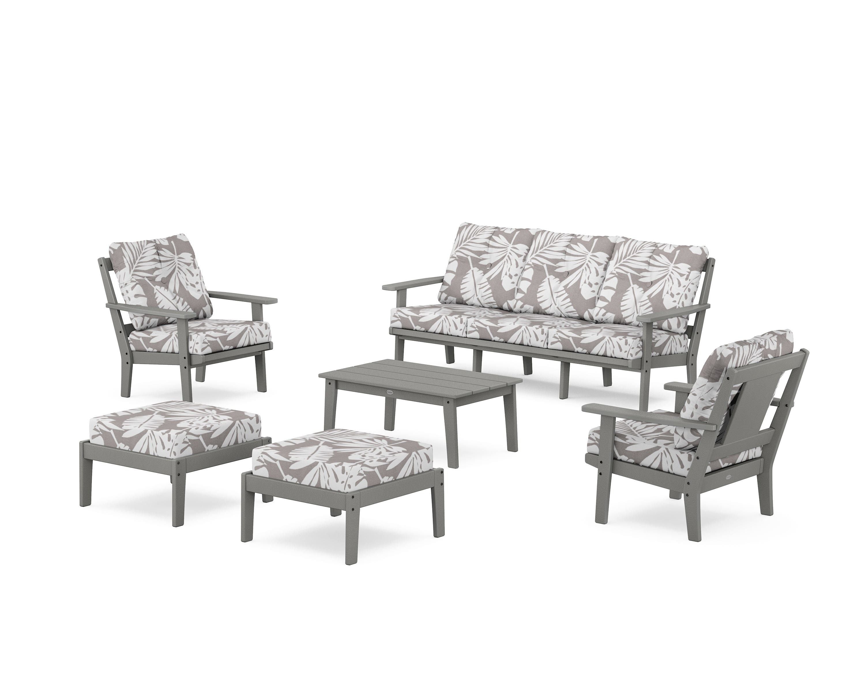 POLYWOOD® Prairie 6-Piece Lounge Sofa Set in Slate Grey / Leaf Grey Mist