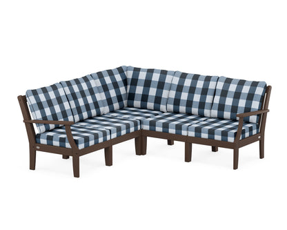 POLYWOOD® Braxton Modular 5-Piece Deep Seating Set in Mahogany / Buffalo Plaid Marine Indigo