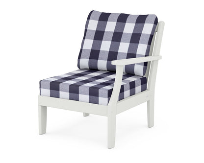 POLYWOOD® Braxton Modular Right Arm Chair in Vintage White / Buffalo Plaid Navy
