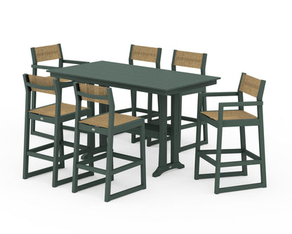 POLYWOOD® EDGE Sling 7-Piece Farmhouse Bar Set with Trestle Legs in Green / Burlap Sling