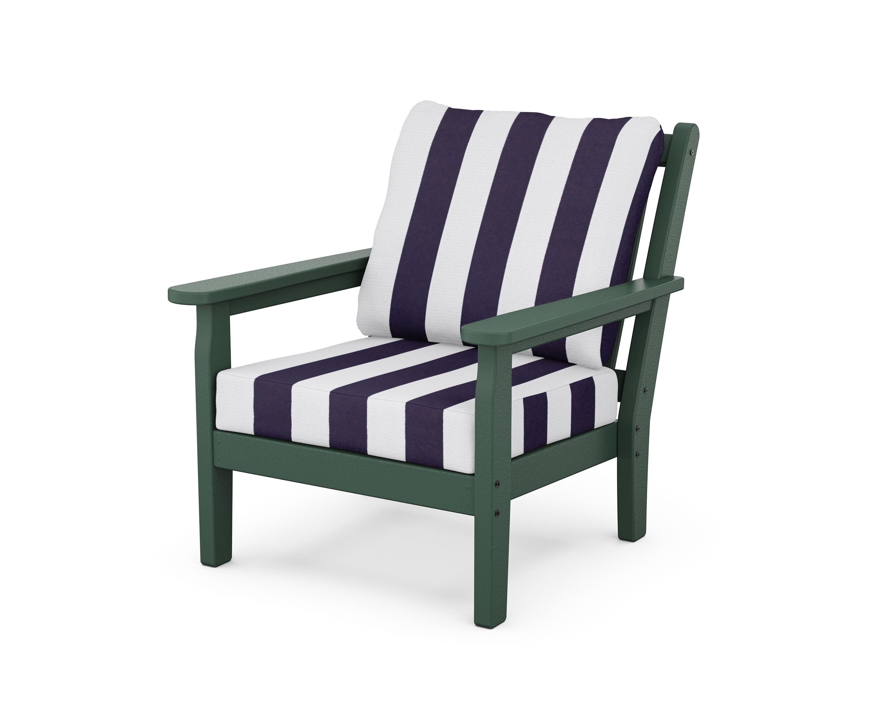 POLYWOOD® Chippendale Deep Seating Chair in Green / Cabana Stripe Navy