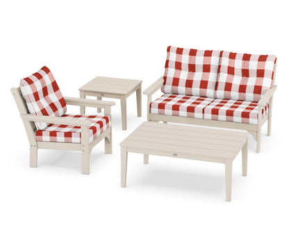 POLYWOOD® Vineyard 4-Piece Deep Seating Set in Sand / Buffalo Plaid Crimson
