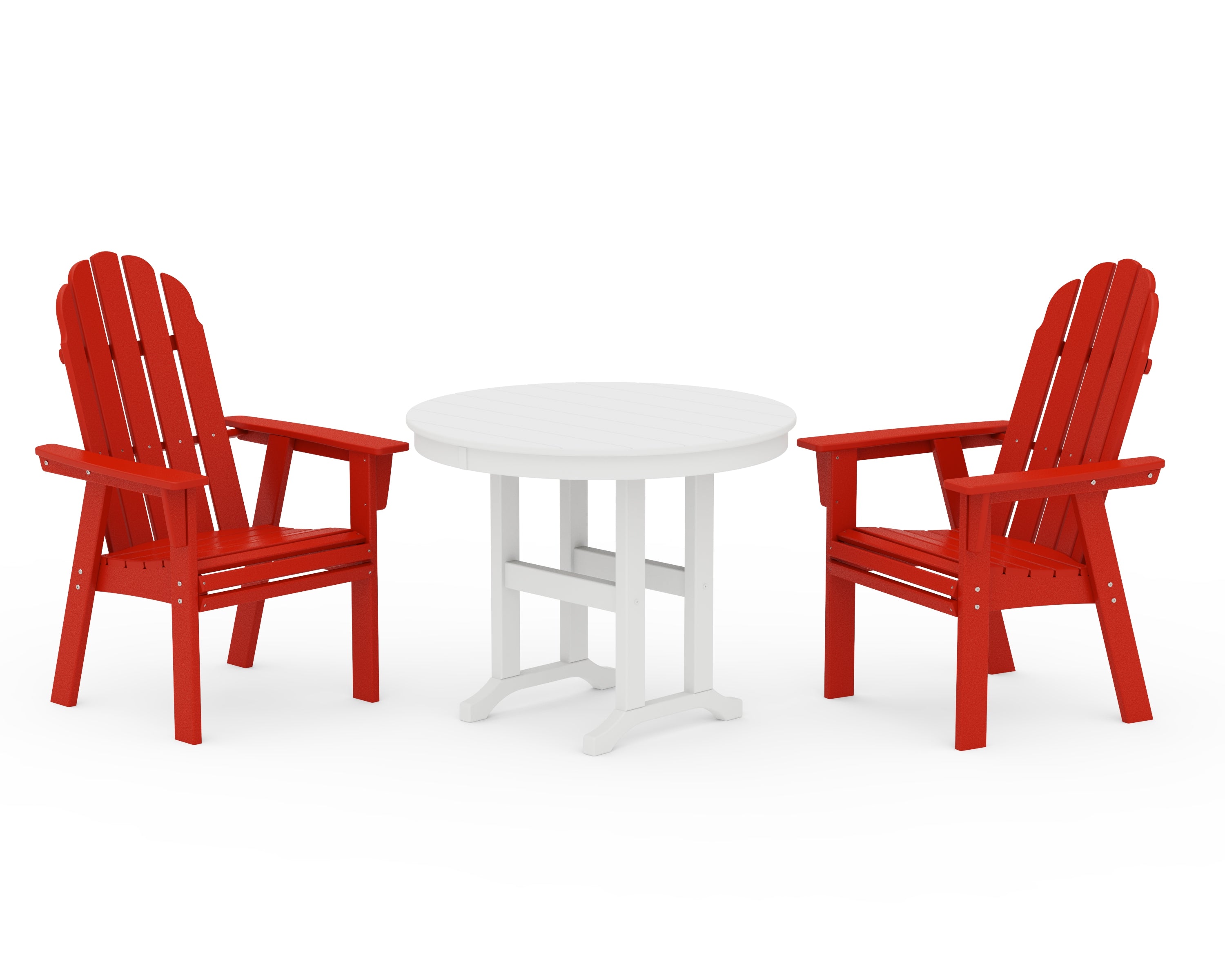 POLYWOOD® Vineyard Adirondack 3-Piece Round Dining Set in Sunset Red / White