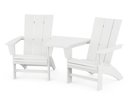 POLYWOOD® Modern 3-Piece Curveback Adirondack Set with Angled Connecting Table in White
