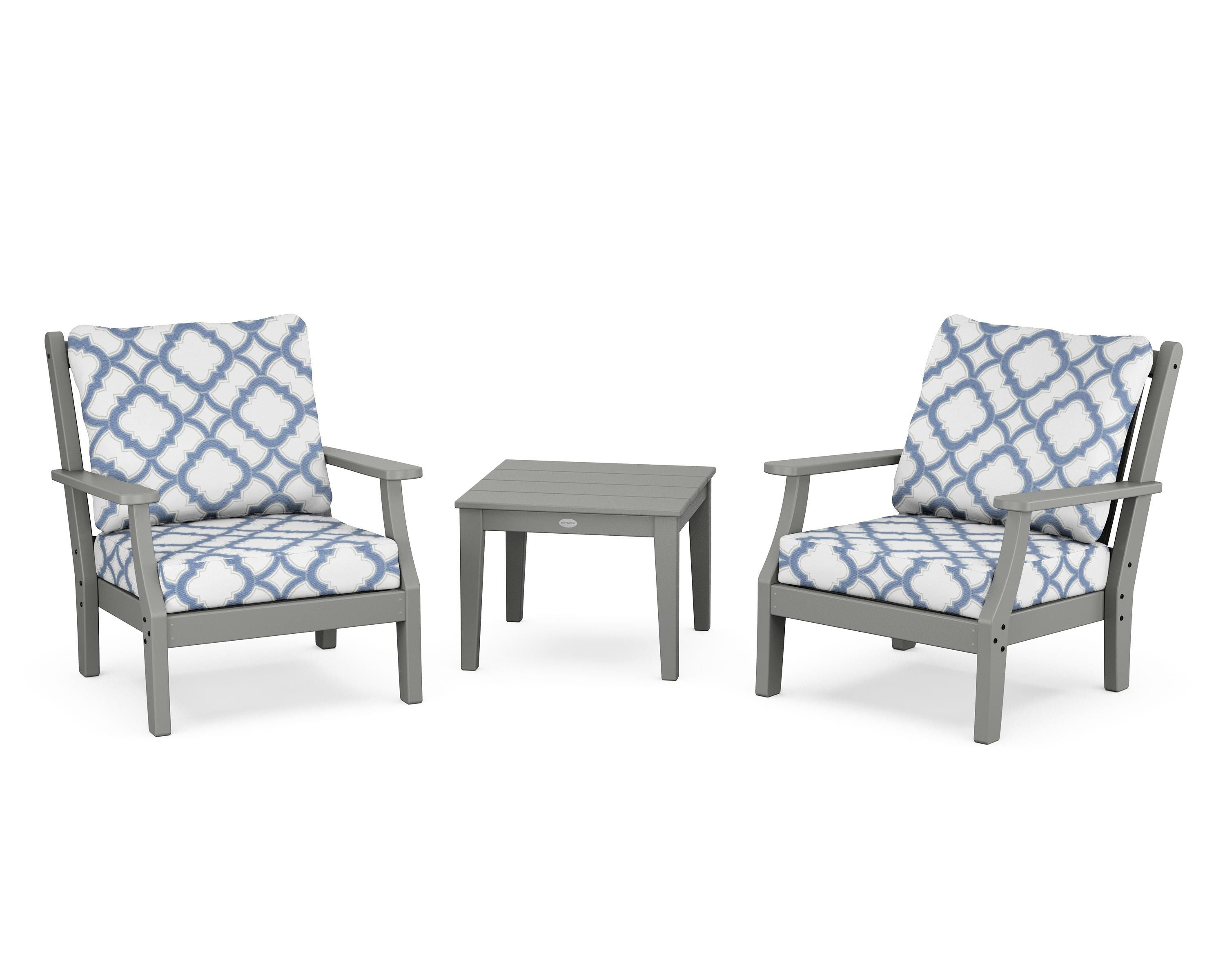 Country Living Wovendale 3-Piece Deep Seating Set in Slate Grey / Trellis Sky Blue