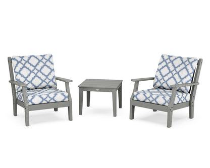 Country Living Wovendale 3-Piece Deep Seating Set in Slate Grey / Trellis Sky Blue
