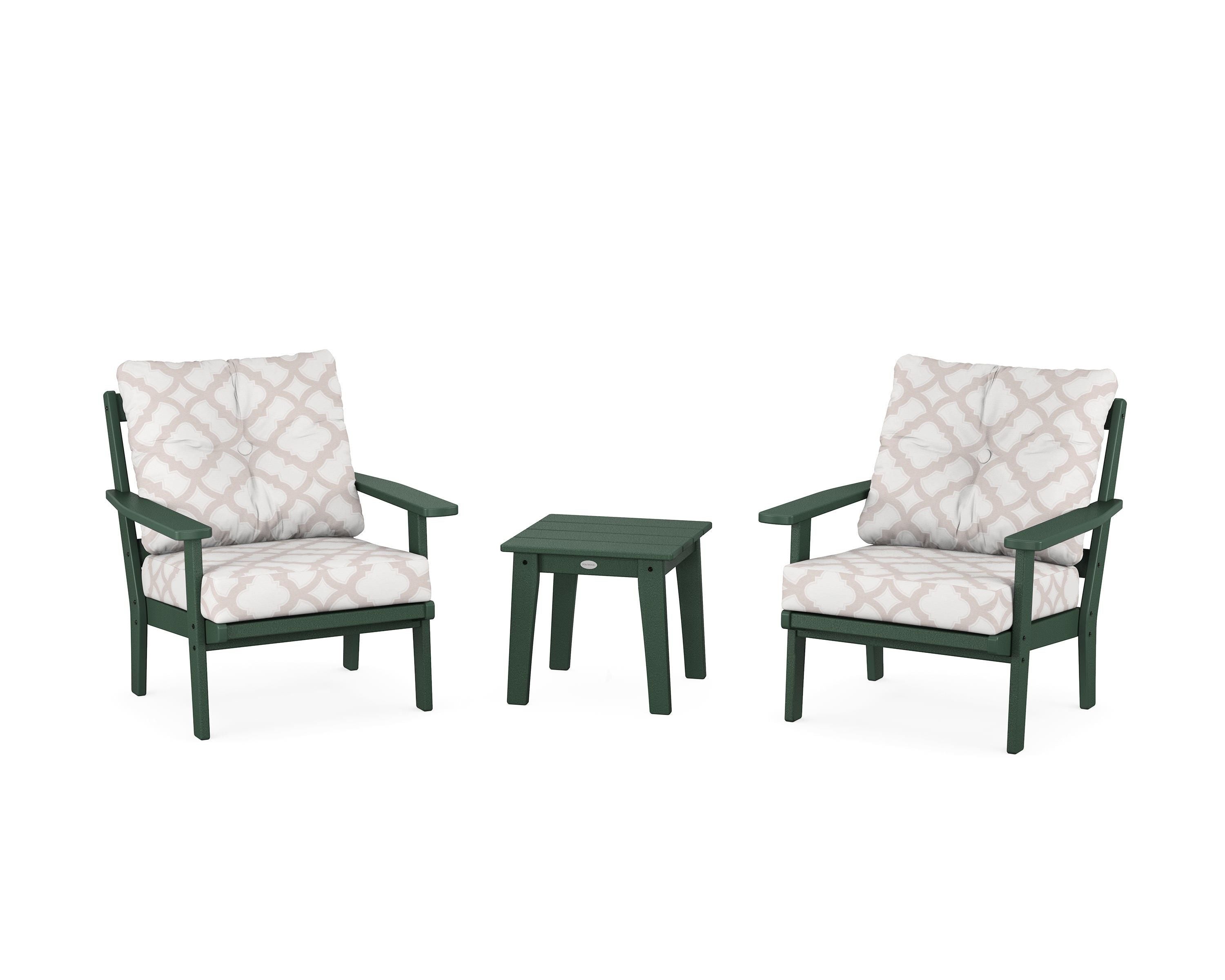 POLYWOOD® Oxford 3-Piece Deep Seating Set in Green / Trellis Dune Burlap