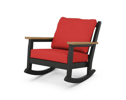 POLYWOOD® Chippendale Deep Seating Rocking Chair in Black / Natural / Crimson Linen