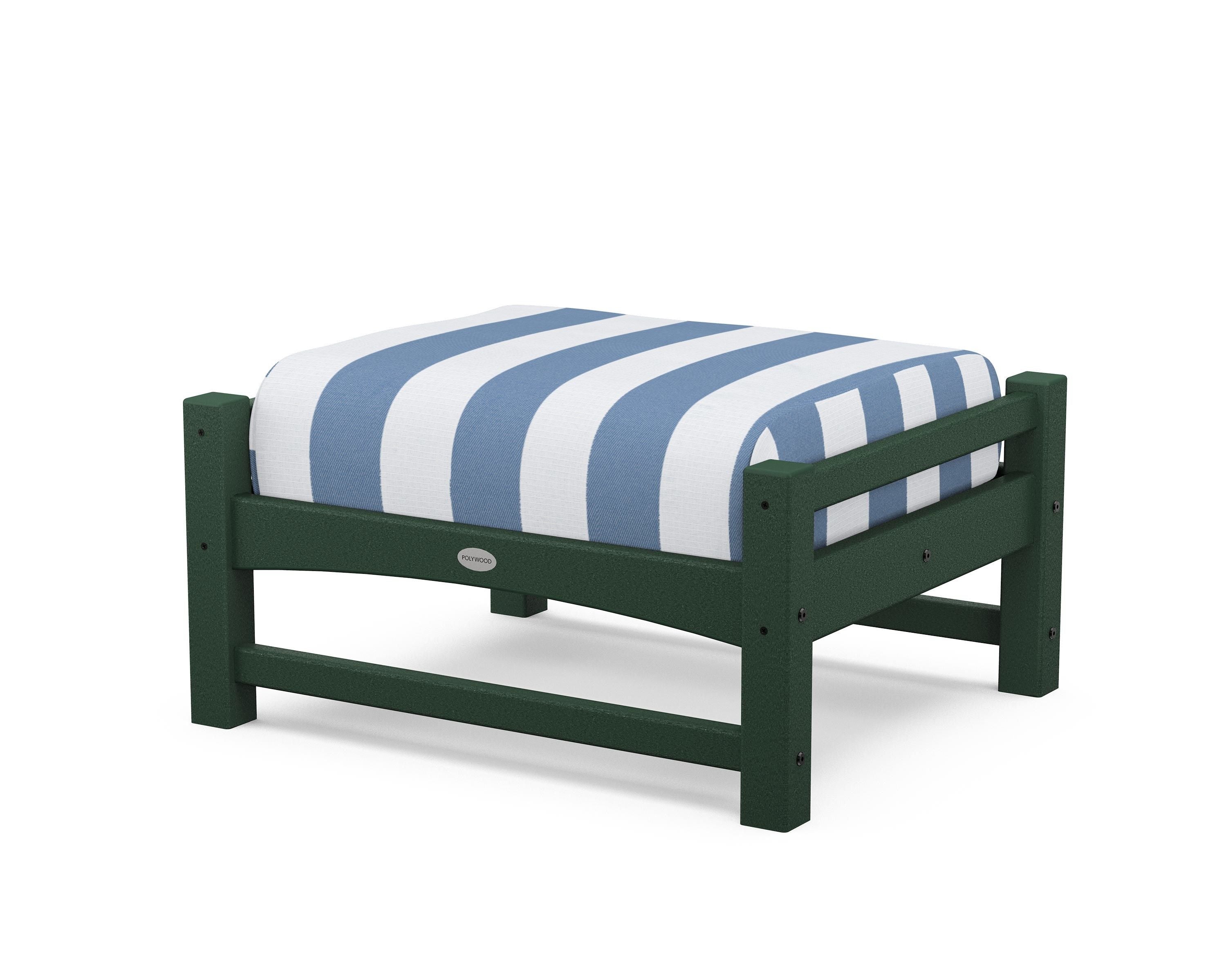 POLYWOOD® Club Ottoman in Green / Cabana Stripe Sky Blue