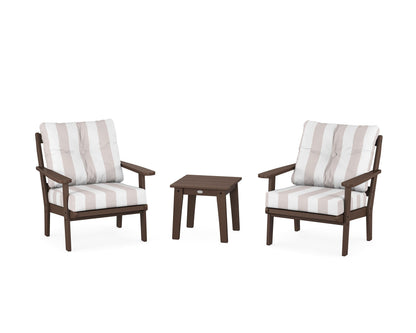 POLYWOOD® Mission 3-Piece Deep Seating Set in Mahogany / Cabana Stripe Dune Burlap