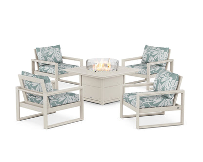 POLYWOOD® EDGE Sectional 5-Piece Deep Seating Set with Fire Pit Table in Sand / Leaf Glacier Spa
