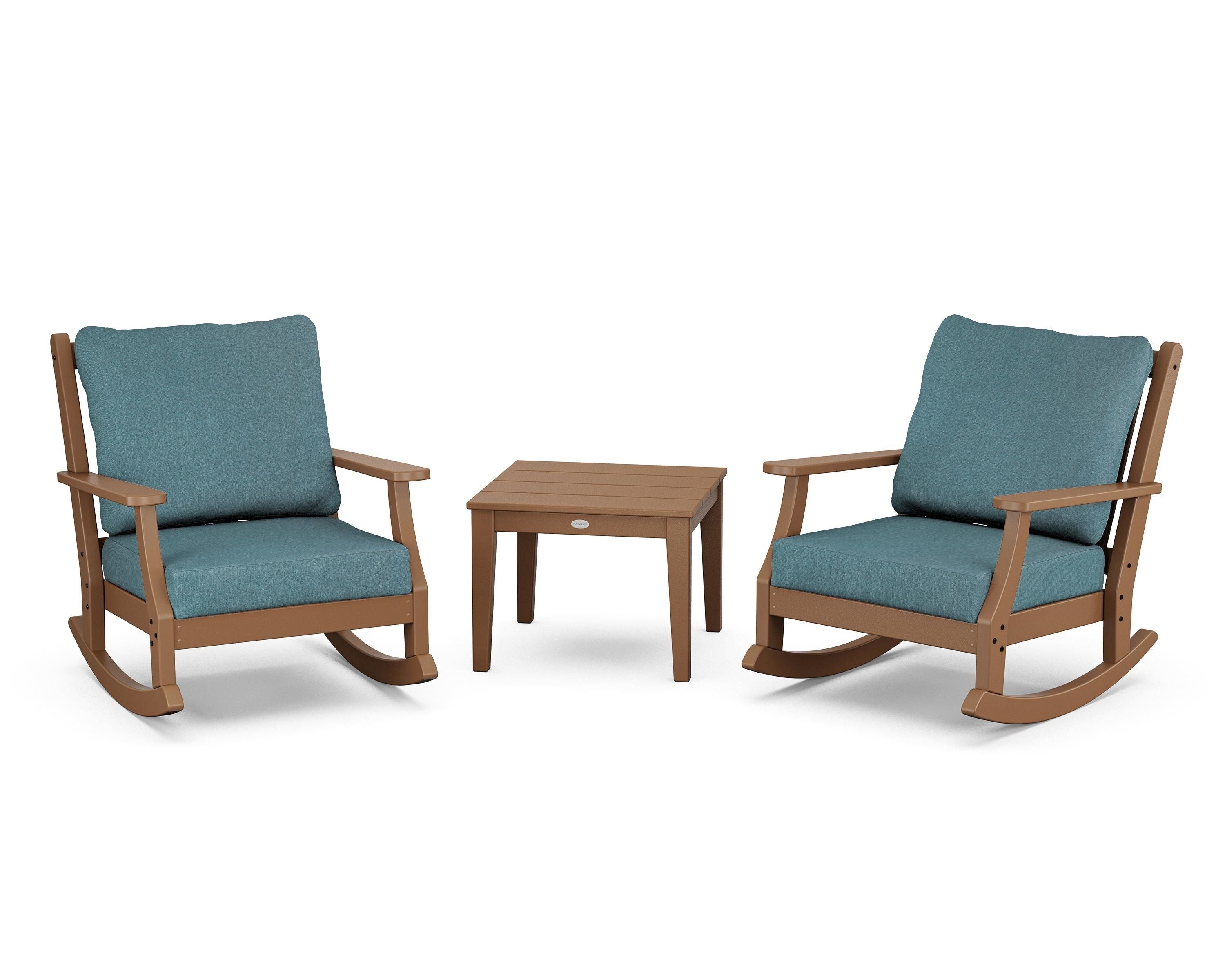 Country Living Wovendale 3-Piece Deep Seating Rocker Set in Teak / Ocean Teal