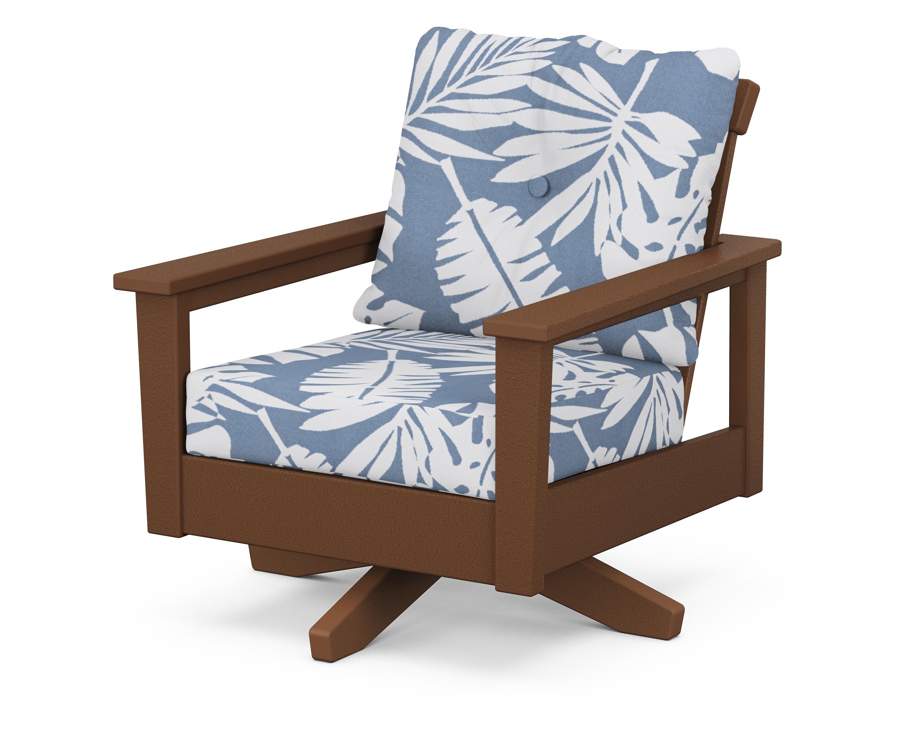 POLYWOOD® Prescott Deep Seating Swivel Chair in Teak / Leaf Sky Blue