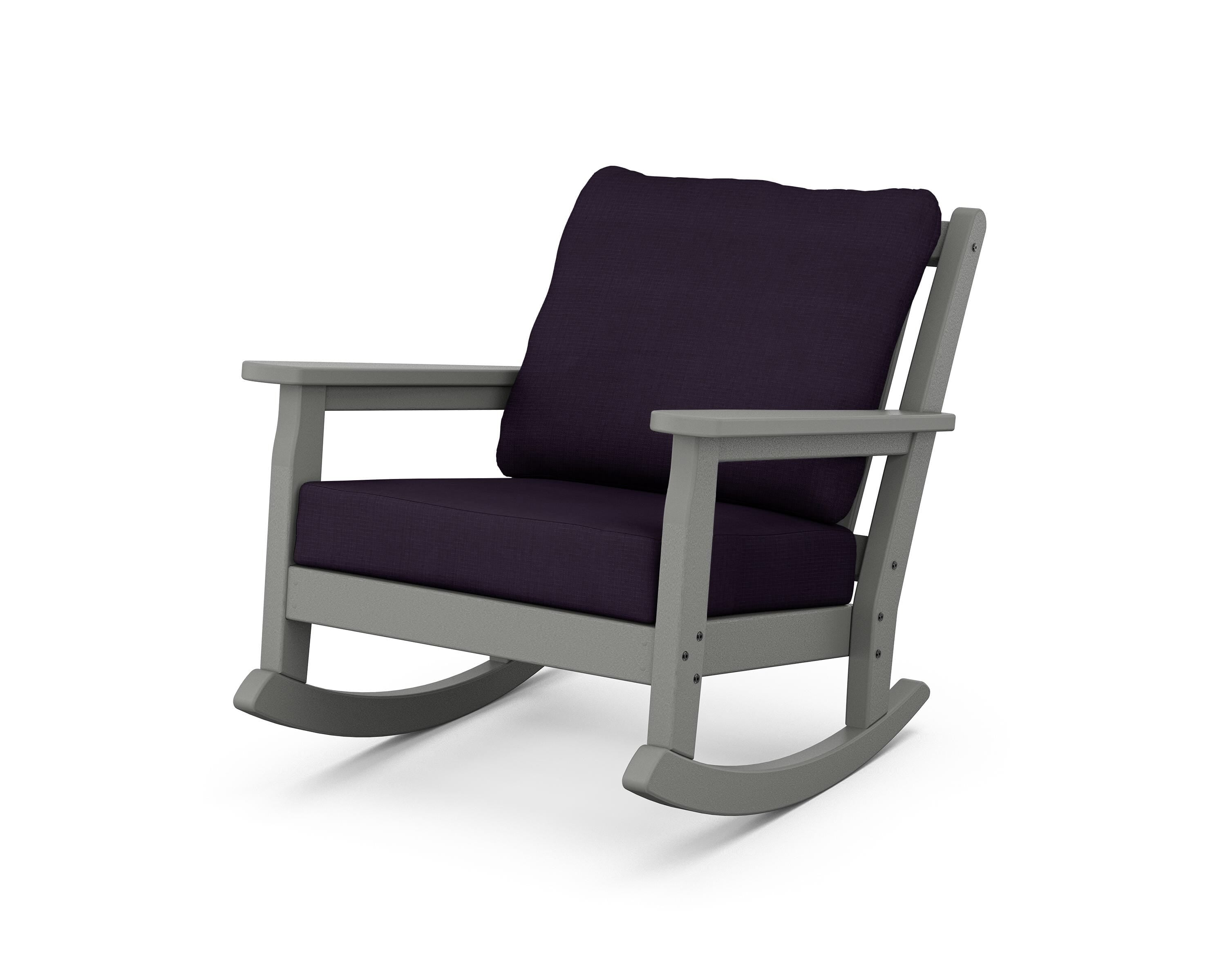 POLYWOOD® Chippendale Deep Seating Rocking Chair in Slate Grey / Navy Linen