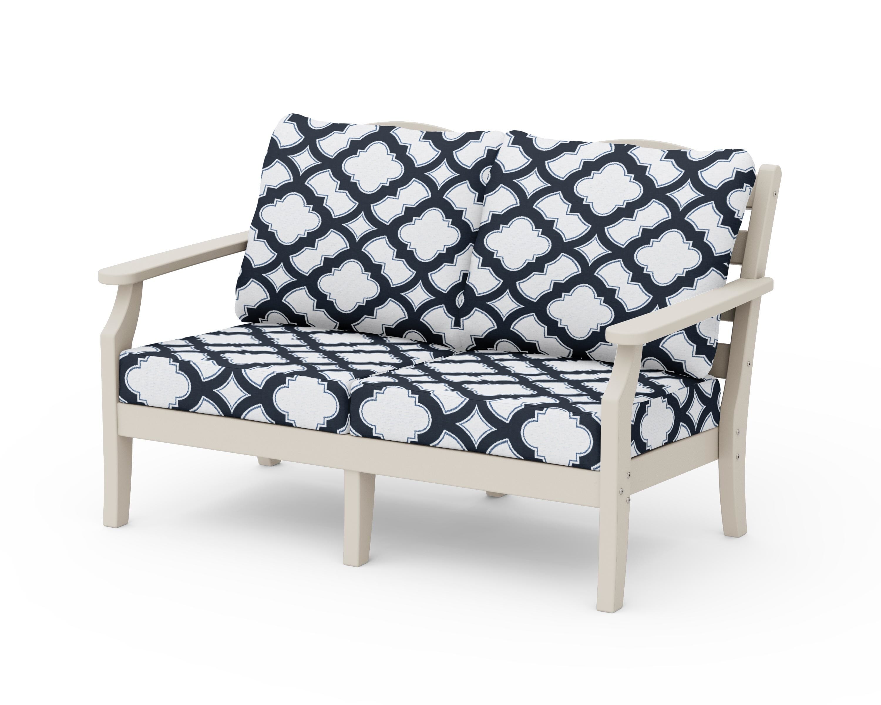 Draper James™ by  POLYWOOD® Savannah Deep Seating Loveseat in Sand / Trellis Marine Indigo