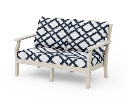 Draper James™ by  POLYWOOD® Savannah Deep Seating Loveseat in Sand / Trellis Marine Indigo