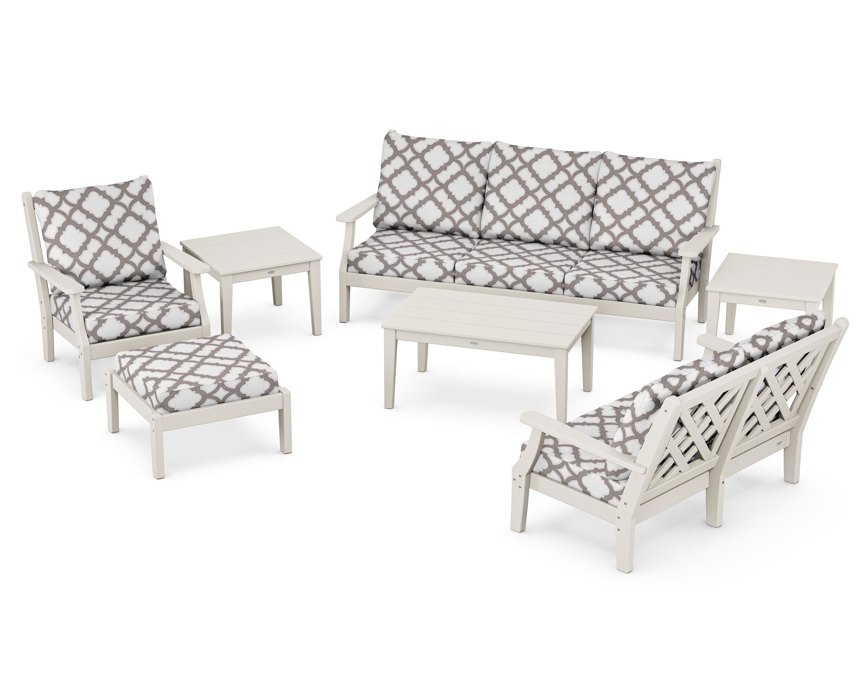 Country Living Wovendale 7-Piece Deep Seating Set in Sand / Trellis Grey Mist