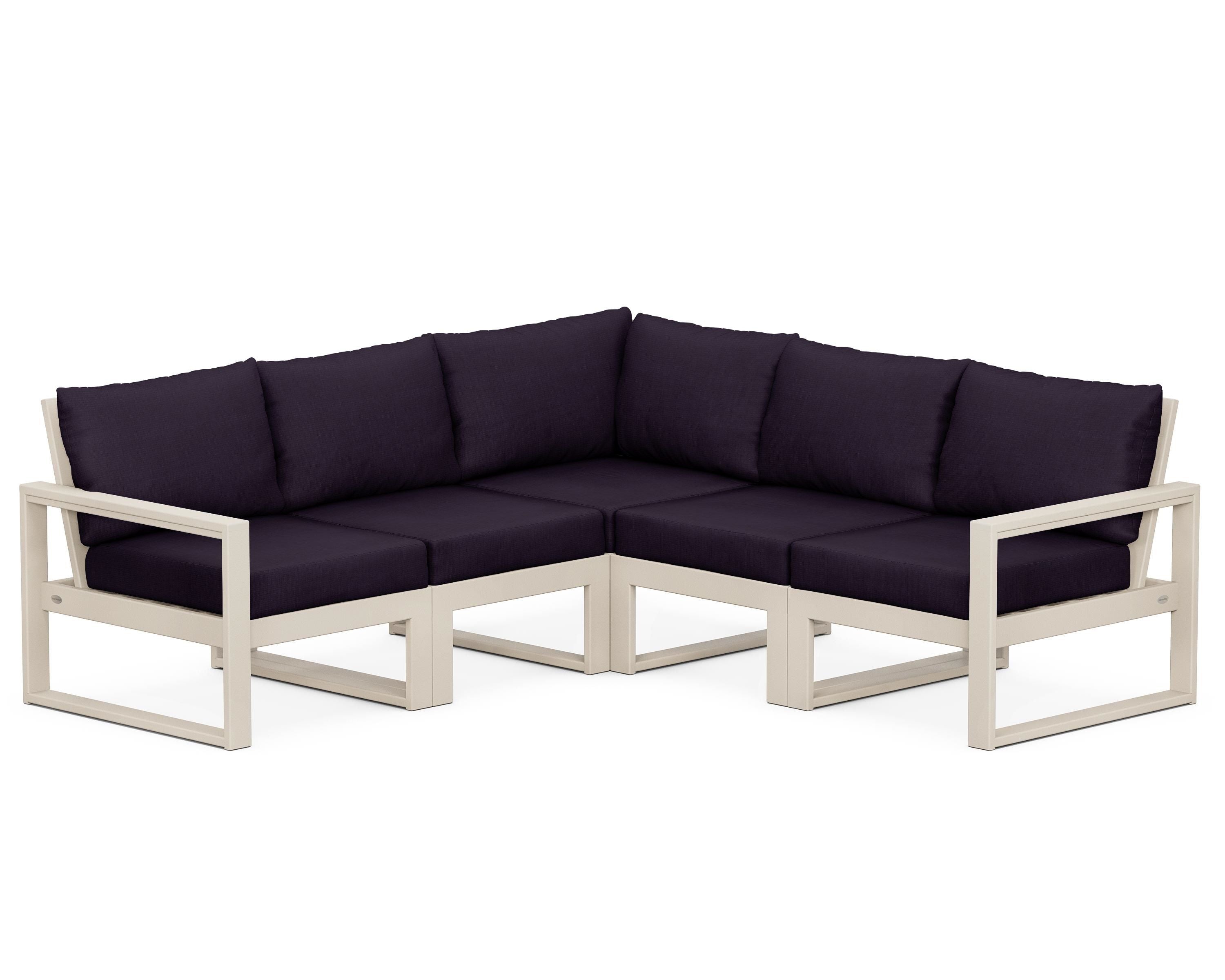 POLYWOOD® EDGE 5-Piece Modular Deep Seating Set in Sand / Navy Linen