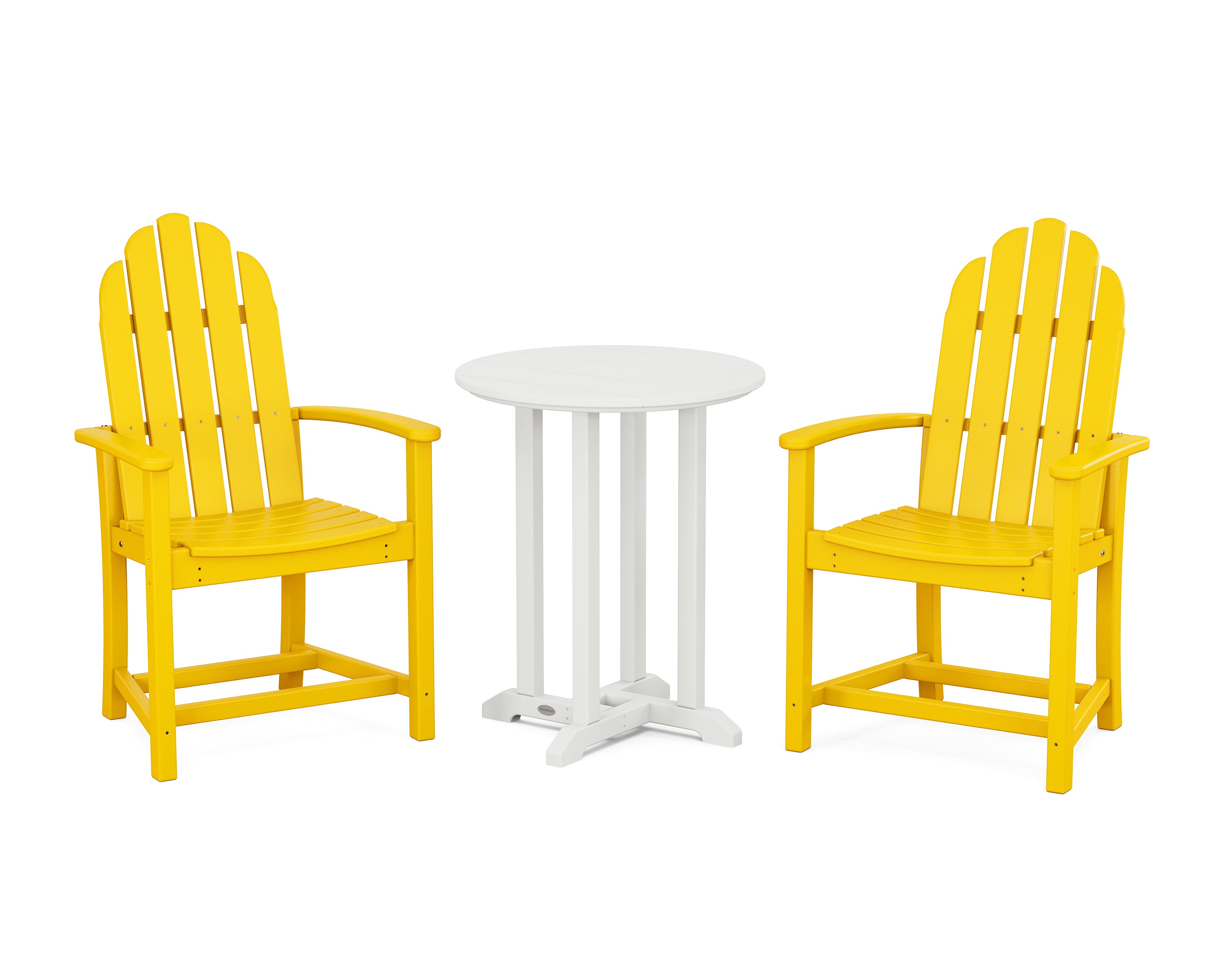 POLYWOOD® Classic Adirondack 3-Piece Round Bistro Dining Set in Lemon / White